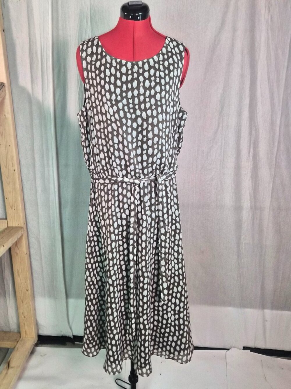 MSK Womens Maxi Dress Sleeveless Chiffon Size 16 Brown Waist Tie Geometric G059